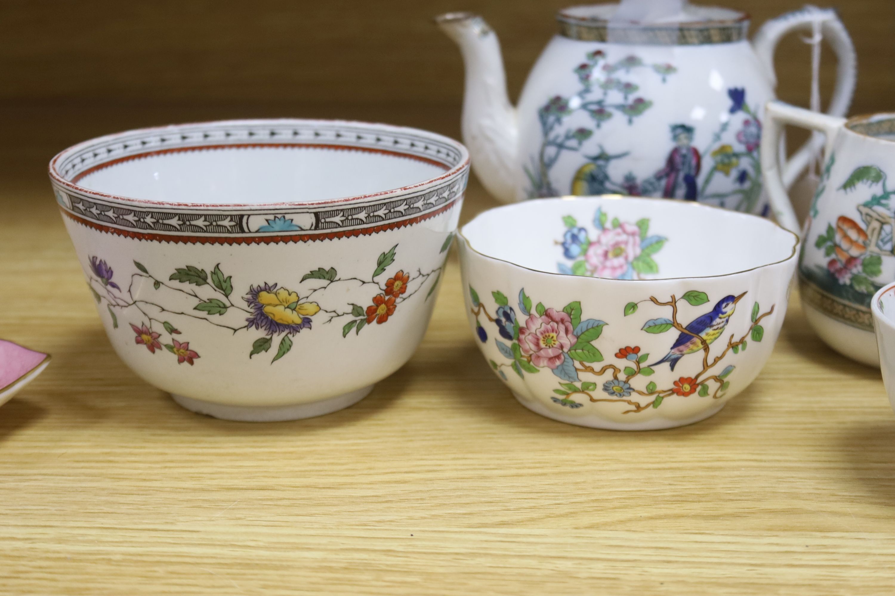 A small collection of English and Continental ceramics, including two 18th century tea bowls